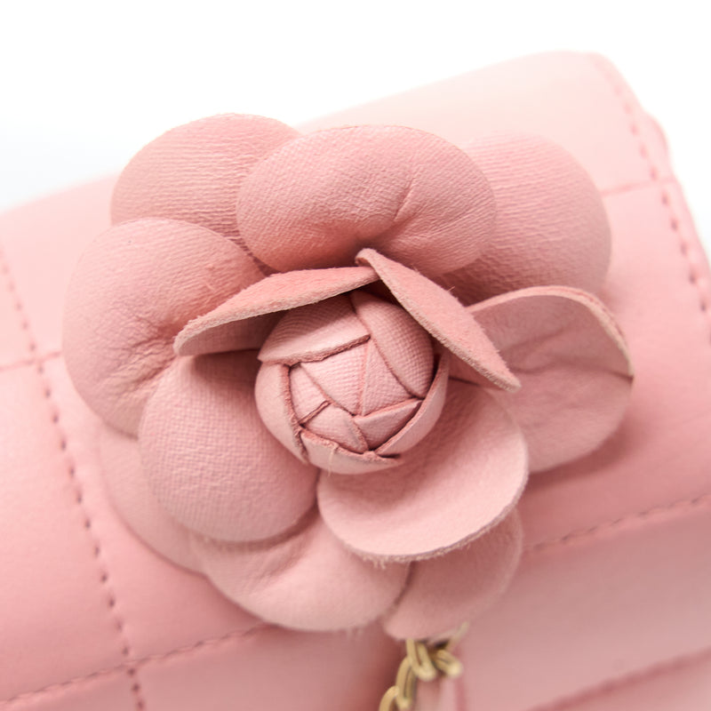 Chanel Camellia Mini Flap Bag Lambskin Pink GHW