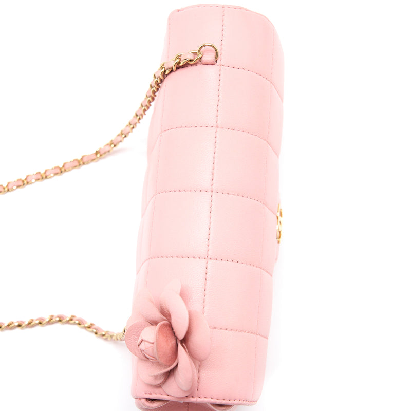 Chanel Camellia Mini Flap Bag Lambskin Pink GHW