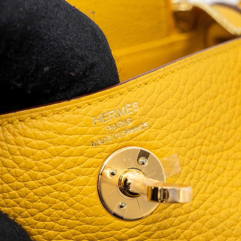 Hermes mini lindy clemence jaune amber GHW stamp D