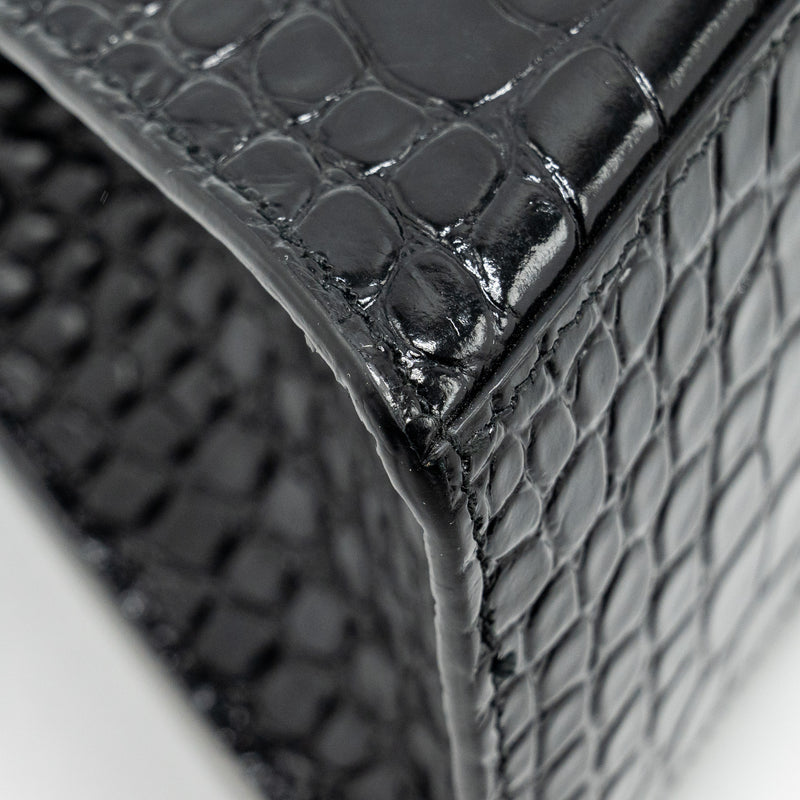 Balenciaga Hourglass S Croc-Embossed Calfskin So Black