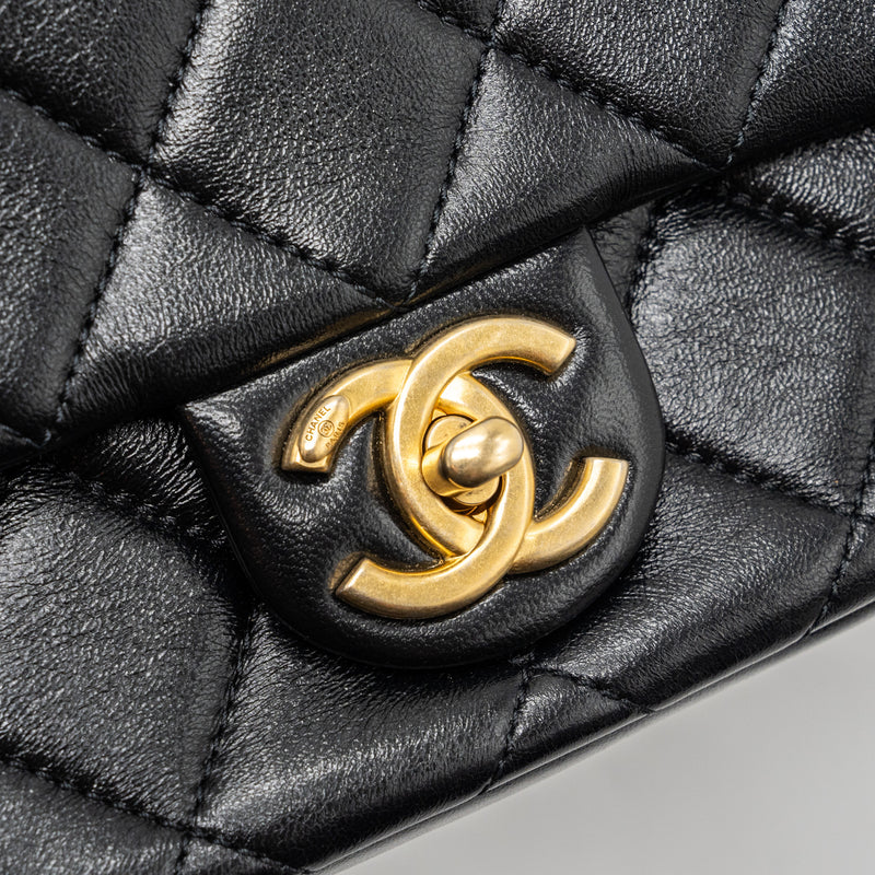 Chanel seasonal mini square flap bag with detailed chain strap calfskin black GHW (Microchip)