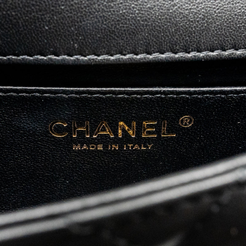 Chanel 24S Top Handle Mini Flap Bag Lambskin Black GHW (Microchip)