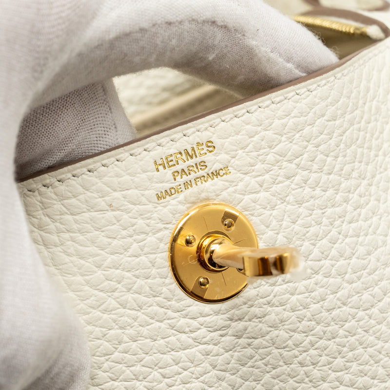Hermes Mini Lindy Clemence Mushroom / Nata with multicolor strap GHW stamp B