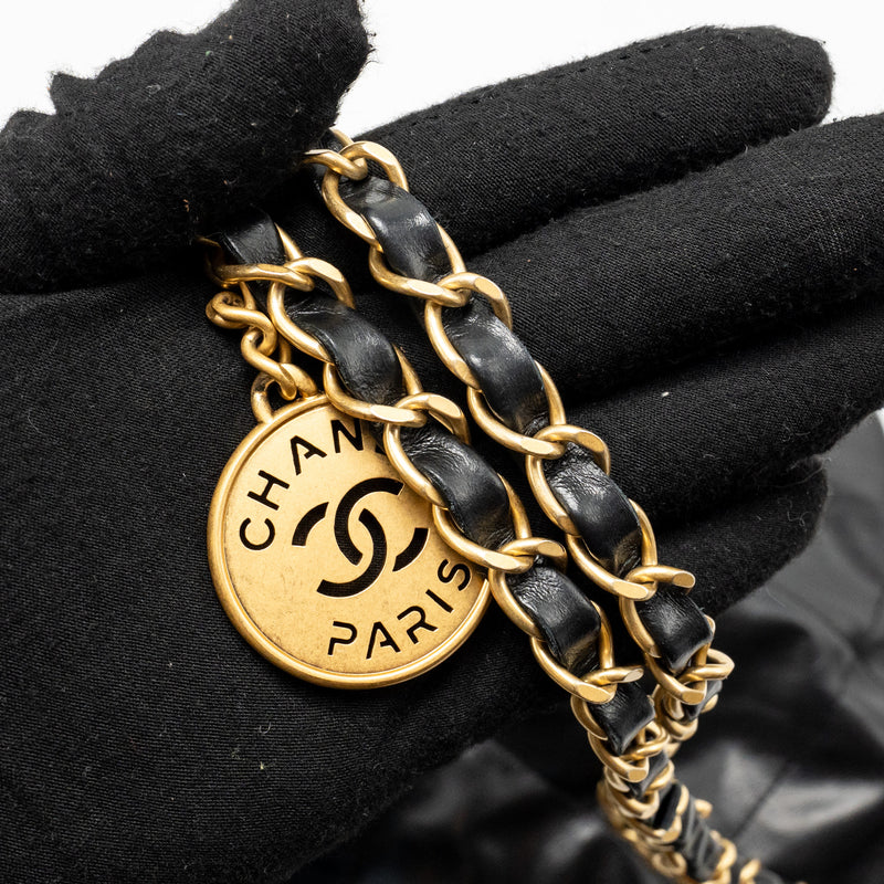 Chanel Small 22 Bag White Letter Shiny Calfskin Black GHW (Microchip)