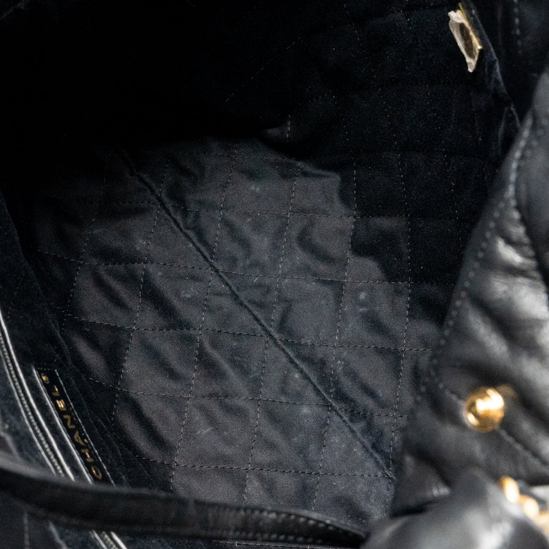 Chanel Small 22 Bag White Letter Shiny Calfskin Black GHW (Microchip)