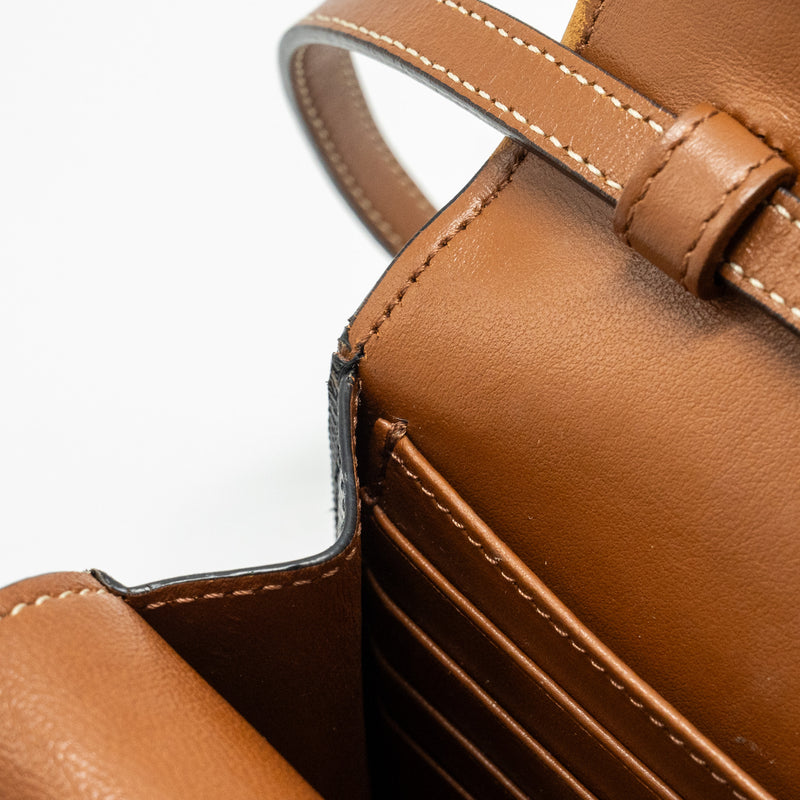 Celine Wallet on strap Triomphe Canvas / Smooth Lambskin Tan GHW