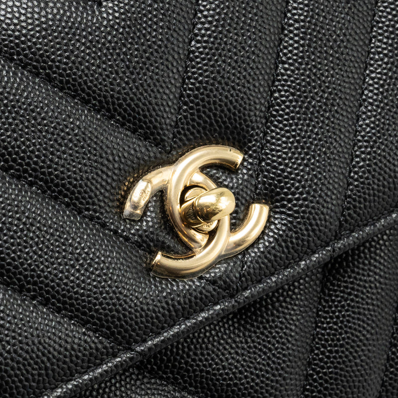 CHANEL Small Coco Handle Chevron Caviar Black LGHW