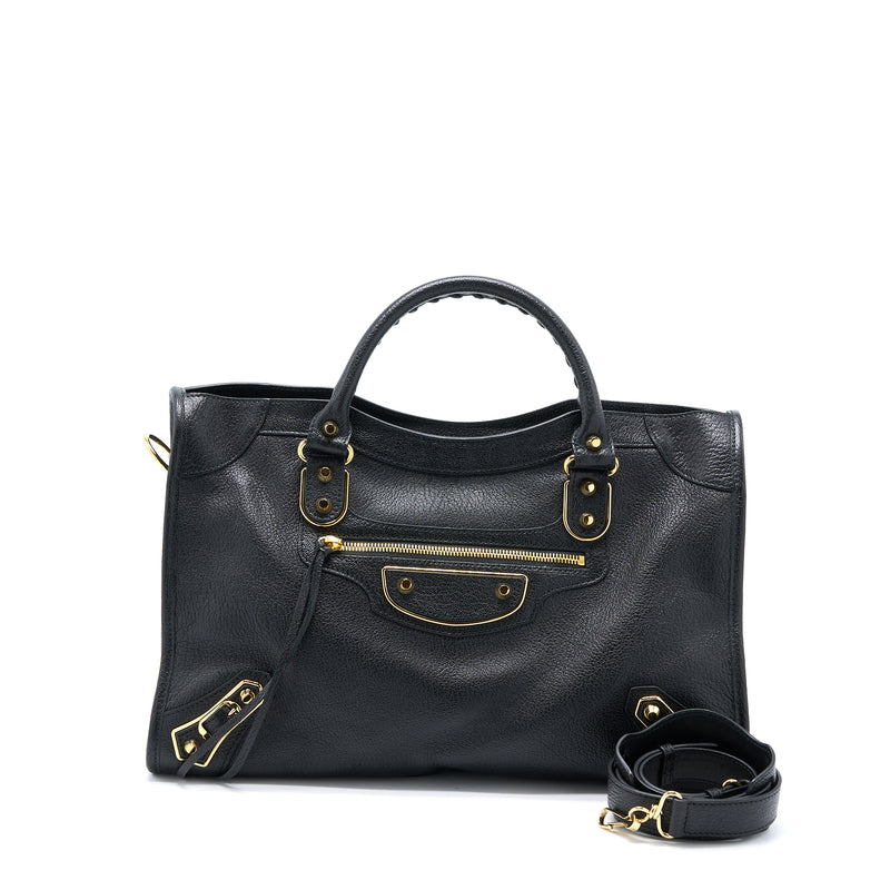 balenciaga classic traveler edge nickel black goat skin leather backpack Balenciaga Edge City Bag Goatskin Black GHW