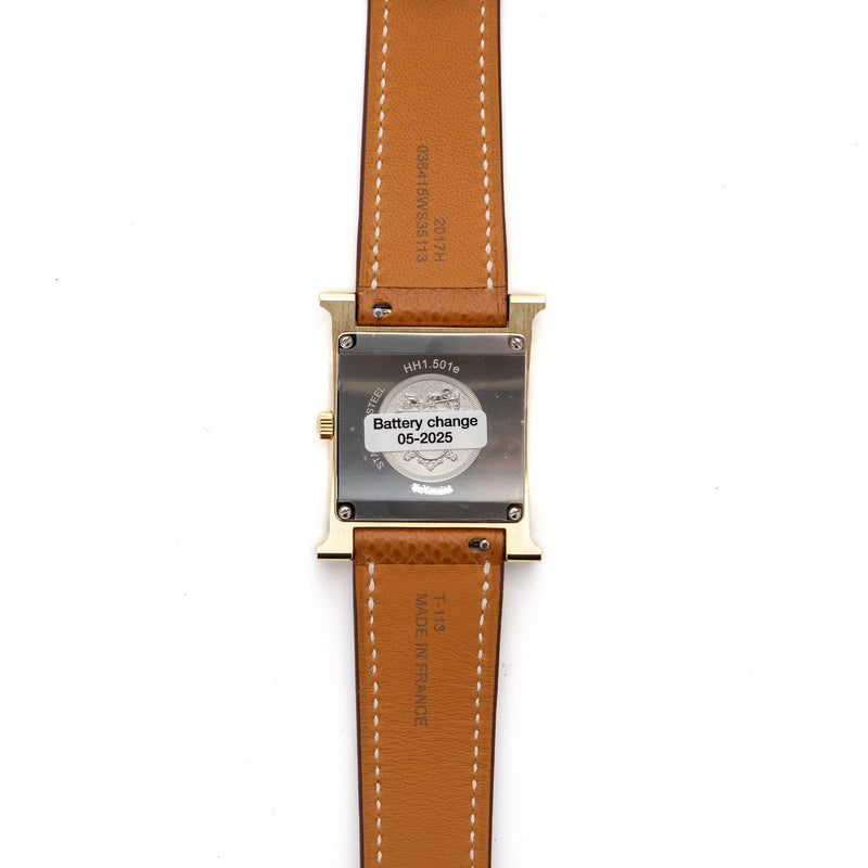 Hermes heure H watch, medium model, 30MM epsom gold strap with gold color