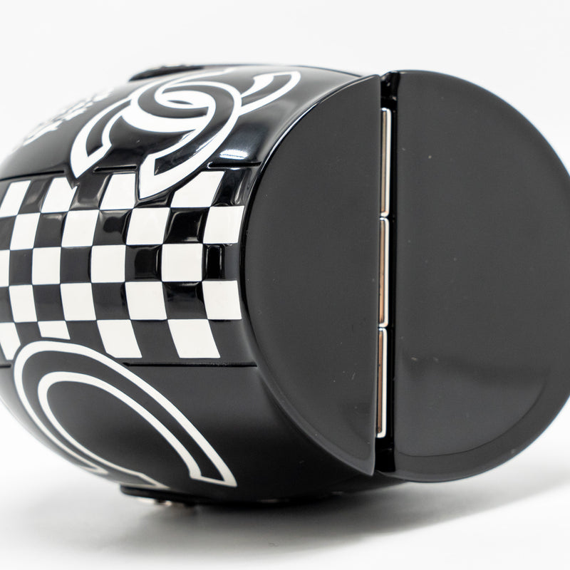 Chanel Monte Carlo Helmet Minaudiere Clutch Bag Plexi/Strass Black/White SHW (Microchip)