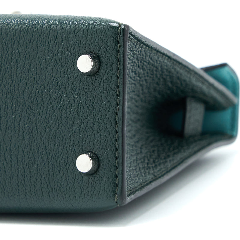 Hermes Mini Kelly II Chevre Mysore Vert Titien/Bleu Atoll SHW Stamp Y