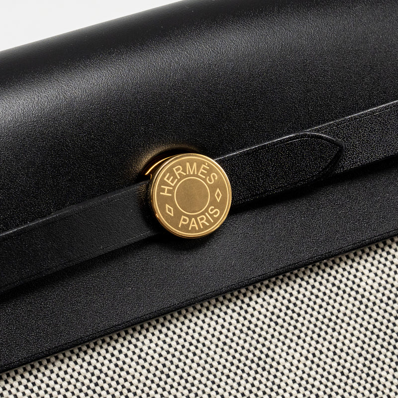 Hermes herbag mini canvas / hunter leather black / ecru GHW stamp K