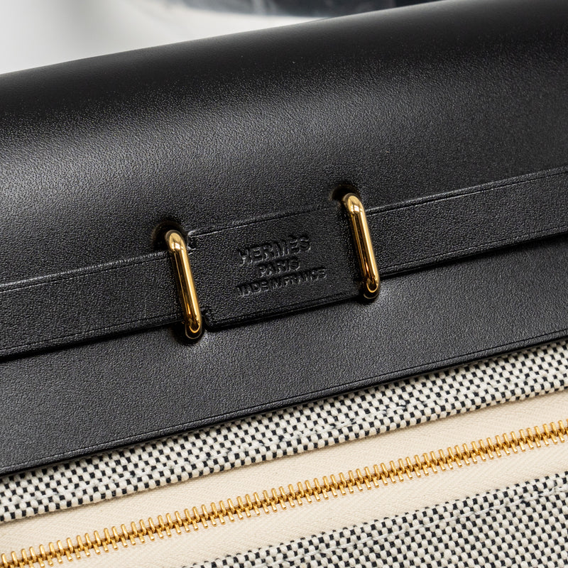 Hermes herbag mini canvas / hunter leather black / ecru GHW stamp K