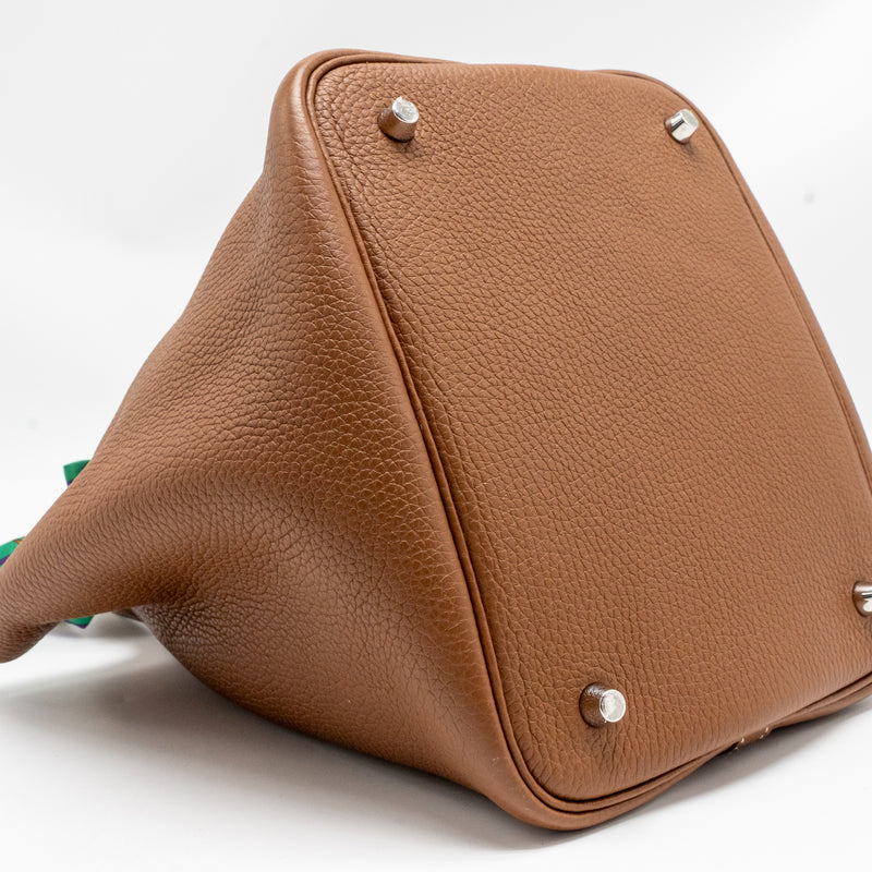 Hermes Picotin 22 Lock Bag Clemence/Swift Gold/Blue Brume Handle SHW Stamp Z