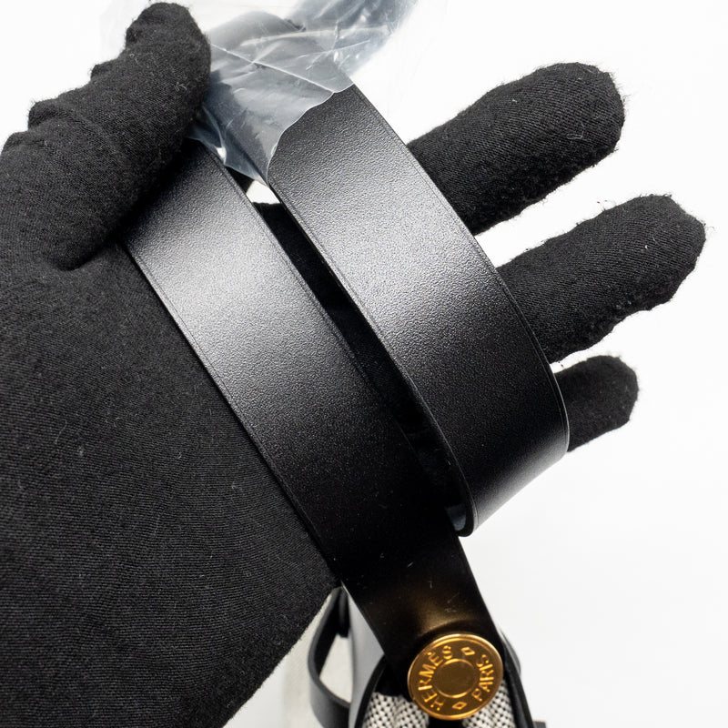 Hermes herbag mini canvas / hunter leather black / ecru GHW stamp K