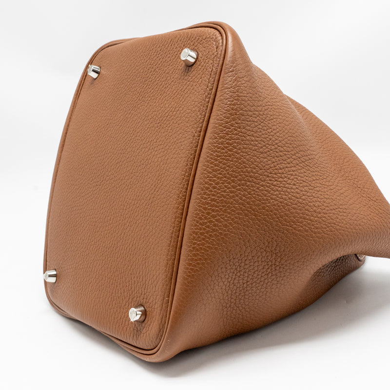 Hermes Picotin 22 Lock Bag Clemence/Swift Gold/Blue Brume Handle SHW Stamp Z