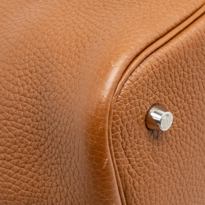 Hermes Picotin 22 Lock Bag Clemence/Swift Gold/Blue Brume Handle SHW Stamp Z