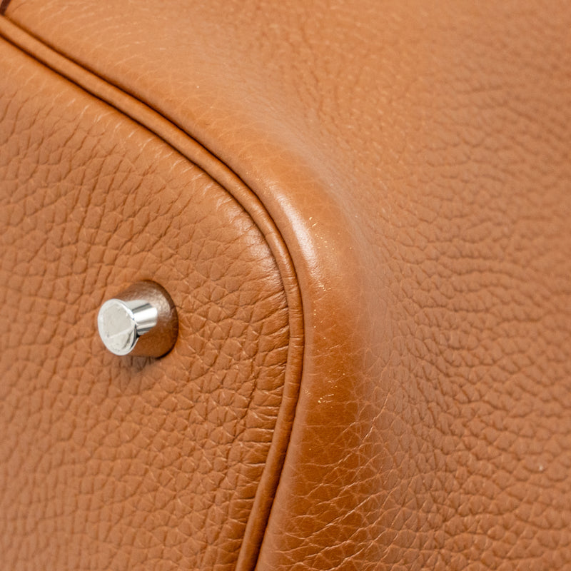 Hermes Picotin 22 Lock Bag Clemence/Swift Gold/Blue Brume Handle SHW Stamp Z