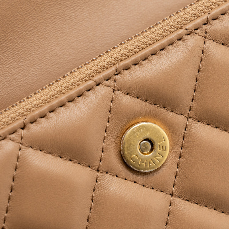 Chanel Beige Lambskin Leather 10 Medium Double Flap Classic Bag