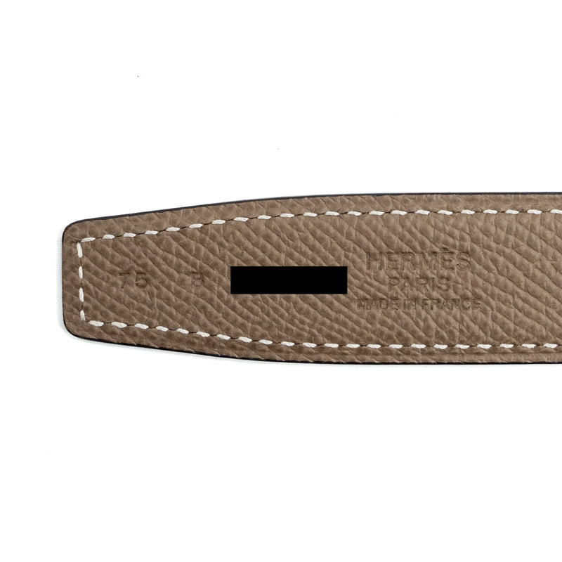 Hermes Size 75 Mors H Belt Buckle & 24mm Reversible Epsom/Swift Strap etoupe / black RGHW Stamp B