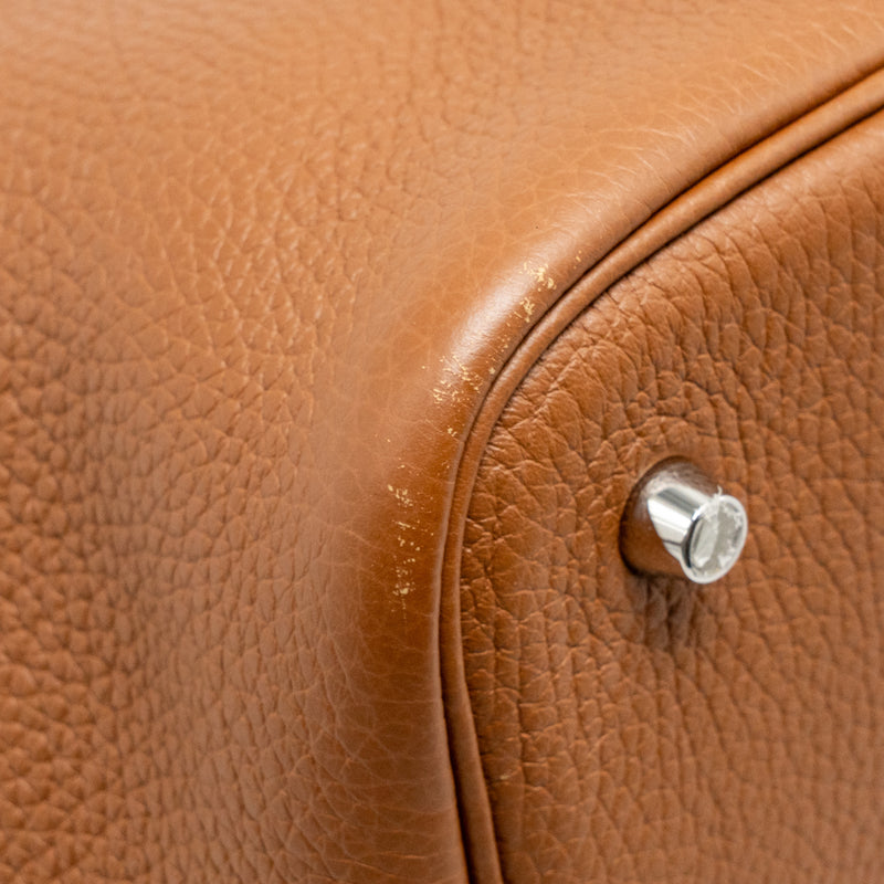 Hermes Picotin 22 Lock Bag Clemence/Swift Gold/Blue Brume Handle SHW Stamp Z