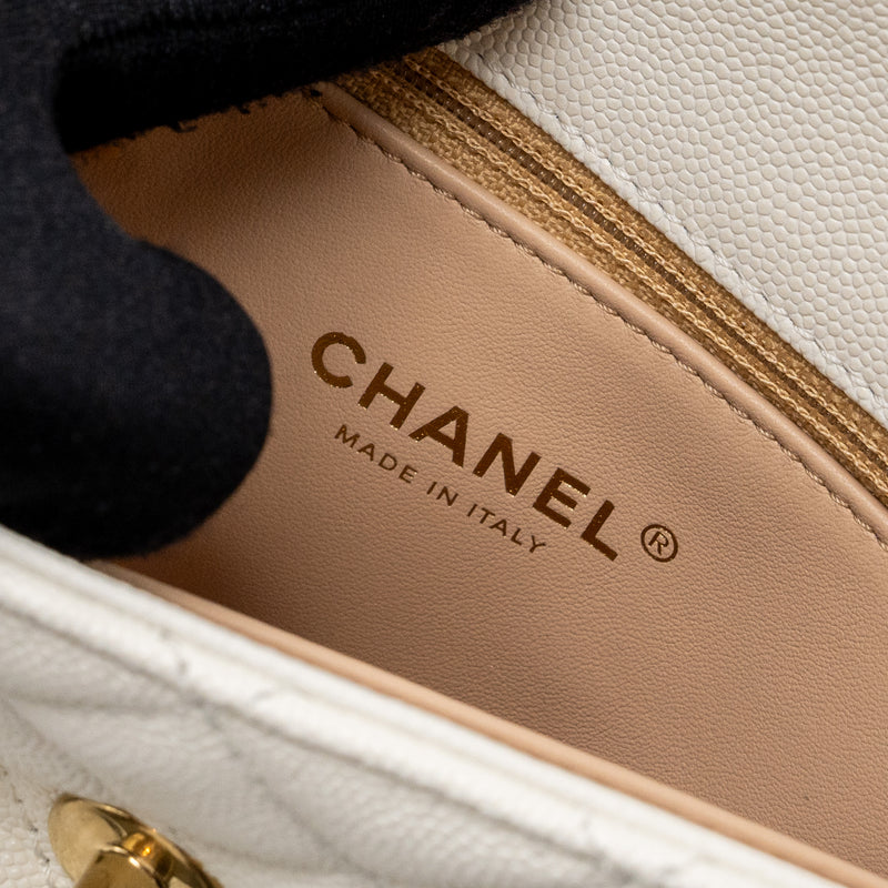 Chanel 23P detailed top handle Small coco handle caviar white GHW (microchip )