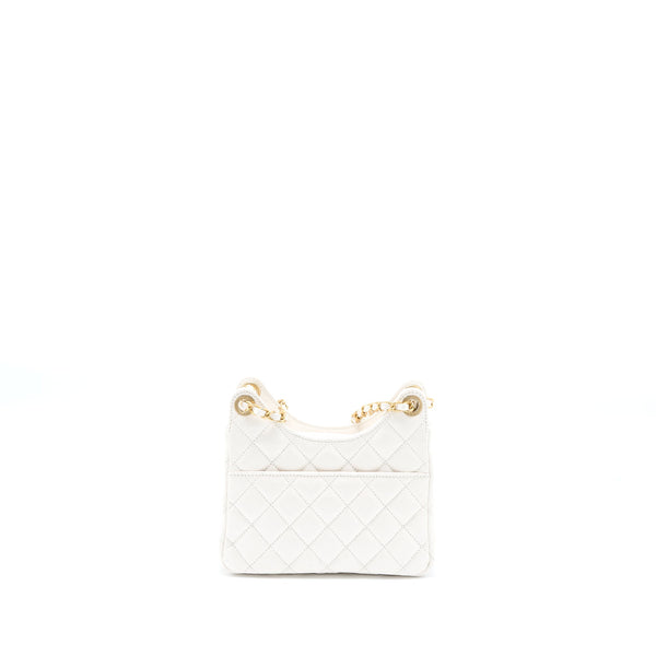 Chanel 23C Small Hobo Bag Shiny Calfskin White Brushed GHW (Microchip)