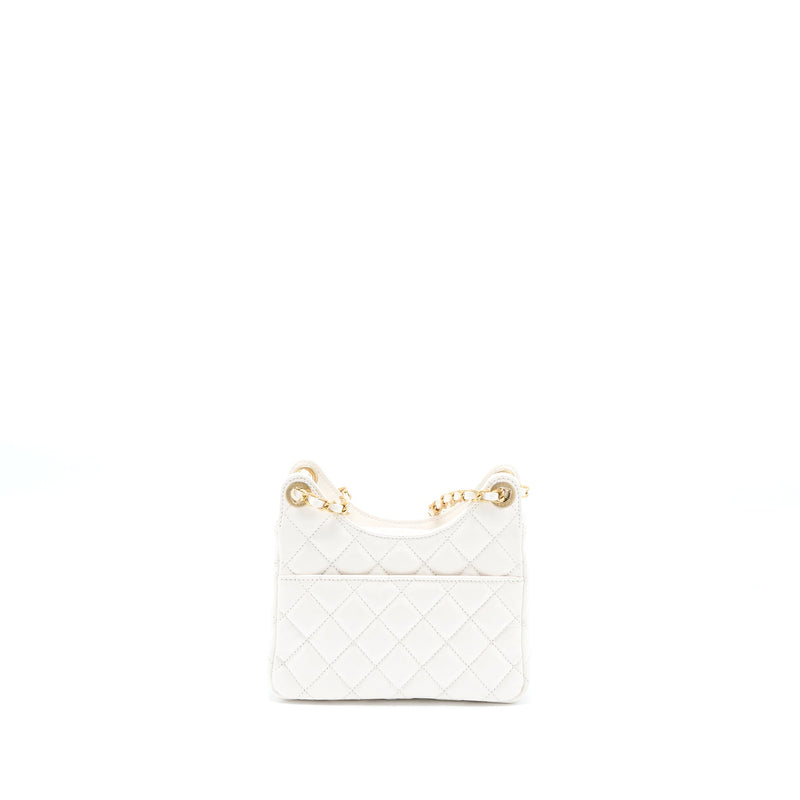 Chanel 23C Small Hobo Bag Shiny Calfskin White Brushed GHW (Microchip)