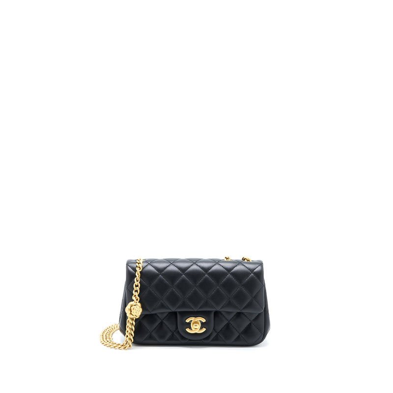 Chanel 23S Camellia Chain Mini Rectangular Lambskin Black Brushed GHW (Microchip)