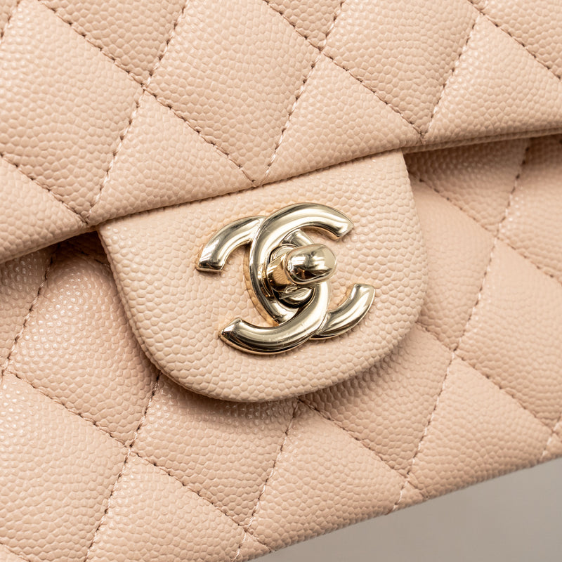 Chanel Medium Classic Double Flap Bag Caviar Light Pink LGHW (Microchip)