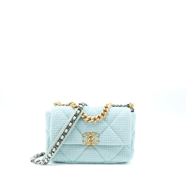 Chanel Sequin Quilted Medium Chanel 19 Flap Light Blue