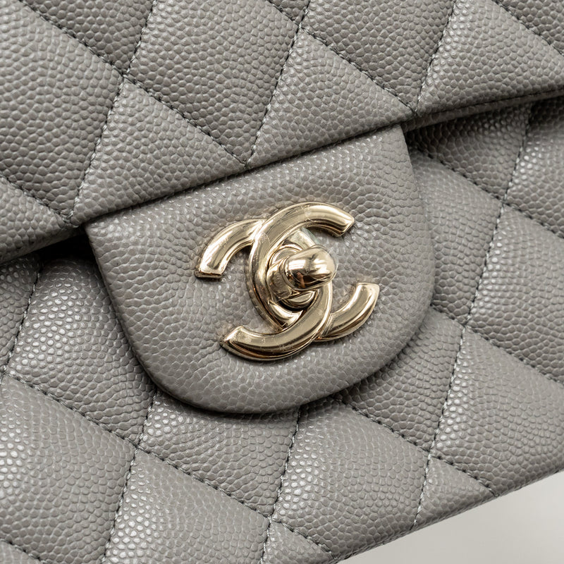 Chanel Small Classic Double Flap Bag Caviar Dark Grey LGHW (Microchip)