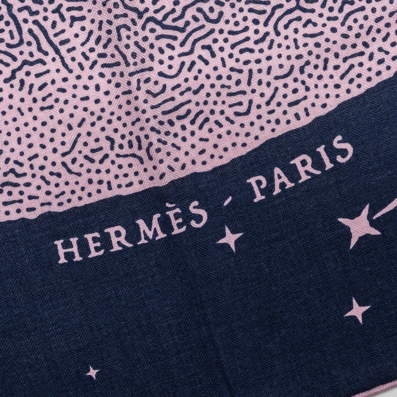 Hermes 140CM Clair De Kune Scarf / Shawl cashmere / silk multicolour Marine / Vieux Rose