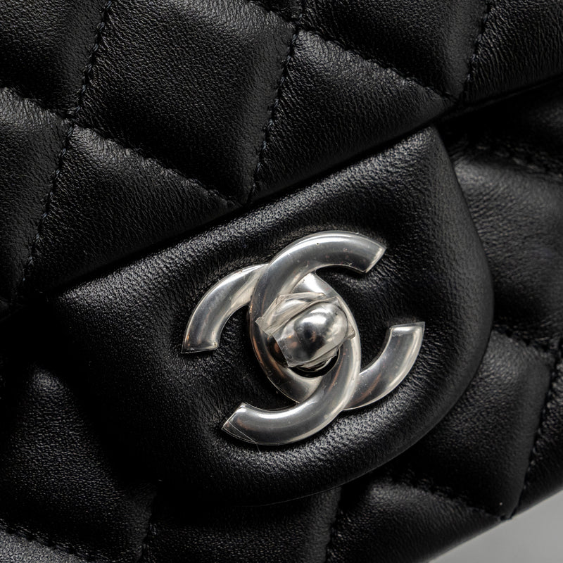 Chanel mini rectangular flap bag lambskin black SHW (microchip)