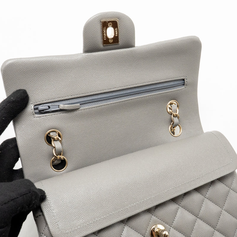 Chanel Small Classic Double Flap Bag Caviar Dark Grey LGHW (Microchip)