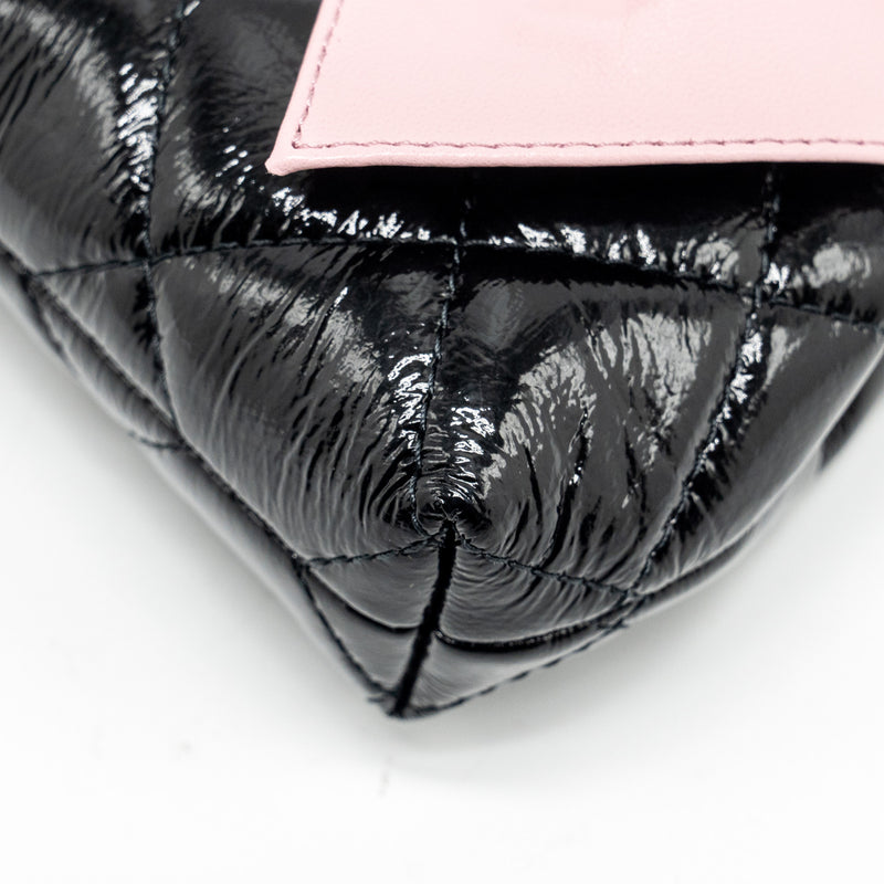 Chanel 24a Bowknot Clutch with Chain Patent Crumpled Lambskin/Shiny Lambskin Black/Pink GHW (Microchip)