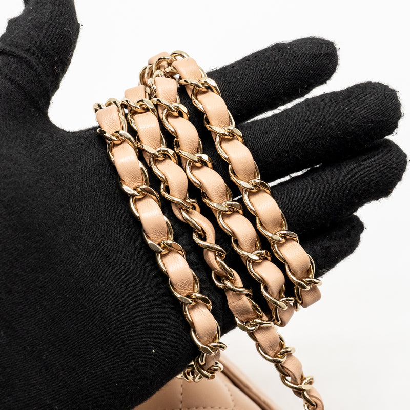 Chanel Mini Rectangular Flap Bag Lambskin Dark Beige LGHW (Microchip)