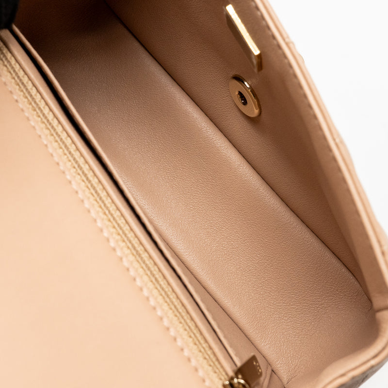 Chanel Mini Rectangular Flap Bag Lambskin Dark Beige LGHW (Microchip)