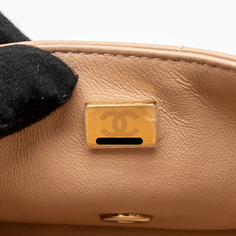 Chanel Mini Rectangular Flap Bag Lambskin Dark Beige LGHW (Microchip)