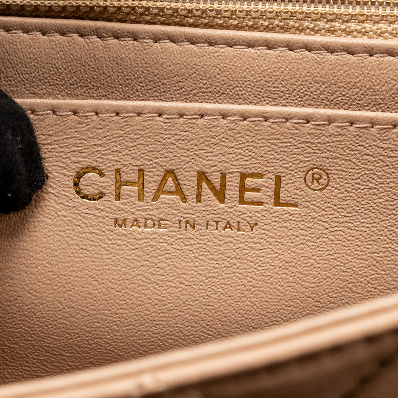 Chanel Mini Rectangular Flap Bag Lambskin Dark Beige LGHW (Microchip)