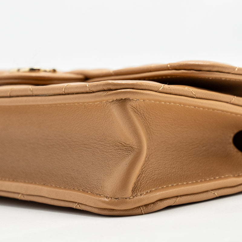 Chanel Top Handle Mini Flap Bag Lambskin Caramel LGHW (Microchip)