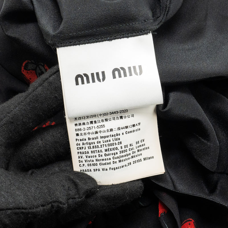 Miu Miu Size 40 Strawberry Rufle Knee Length Dress Silk /Polyester Black/Red