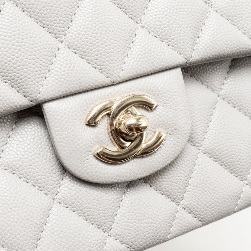 Chanel Small Classic Double Flap Bag Caviar Light Grey LGHW (Microchip)