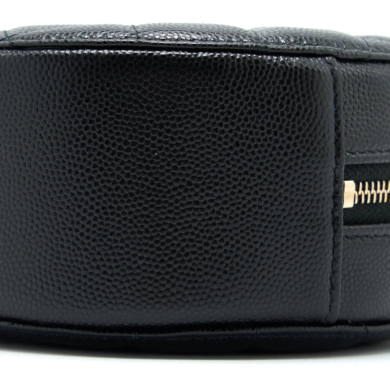 Chanel Crystal CC Logo Round Clutch with Chain Caviar Black LGHW