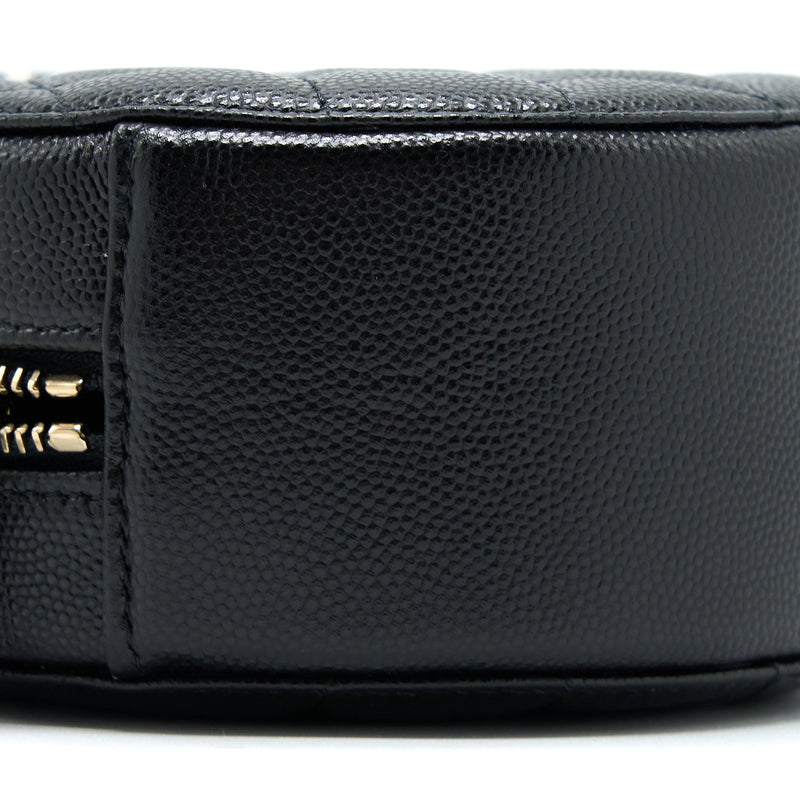Chanel Crystal CC Logo Round Clutch with Chain Caviar Black LGHW