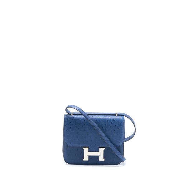 Hermes Mini Constance Ostrich 7L Bleu De Malte SHW Stamp A