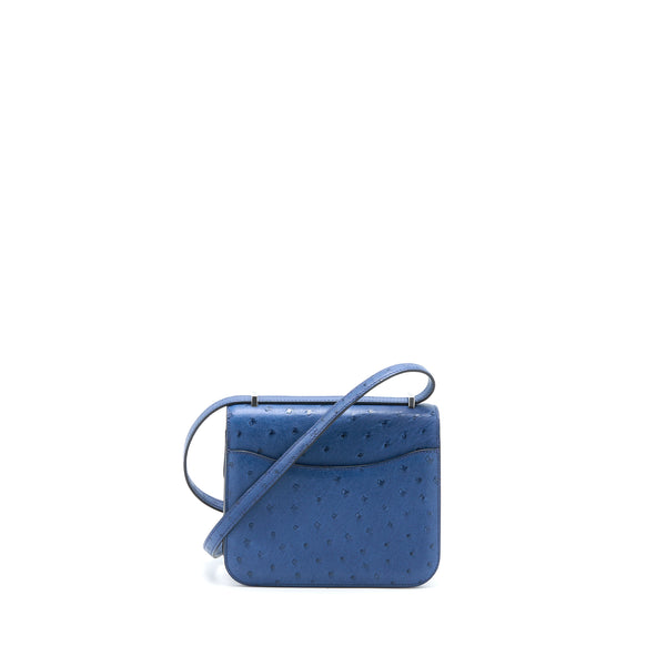 Hermes Mini Constance Ostrich 7L Bleu De Malte SHW Stamp A