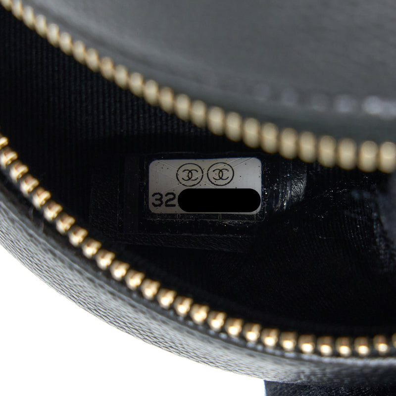 Chanel Crystal CC Logo Round Clutch with Chain Caviar Black LGHW