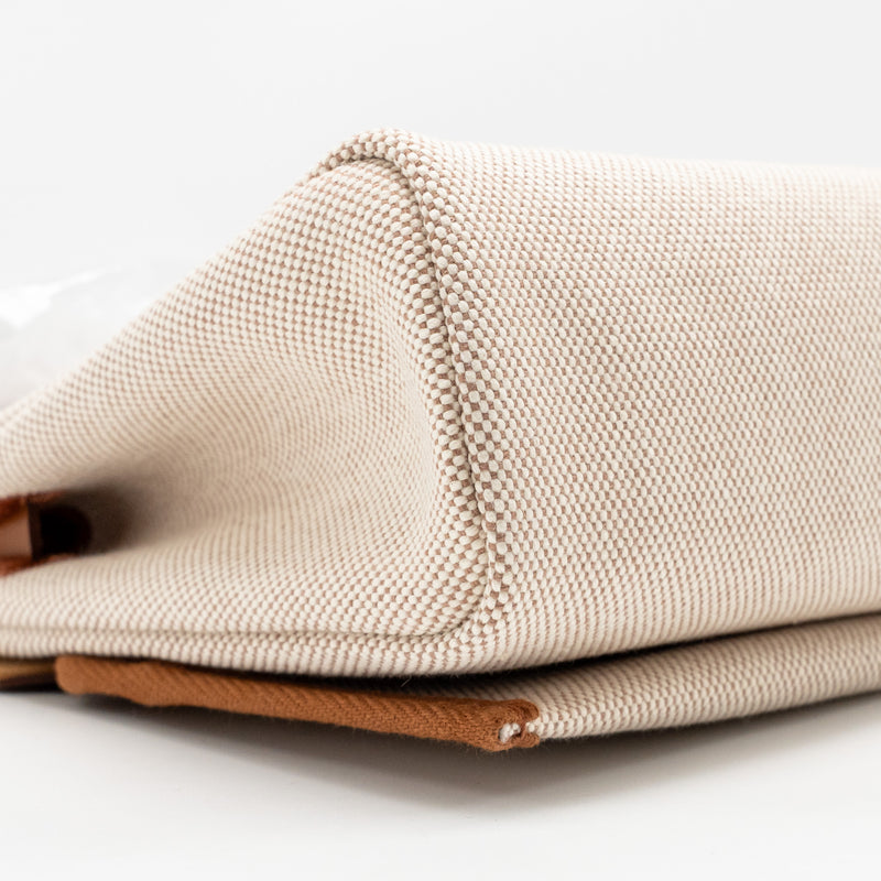 Hermes Herbag Mini Canvas/Hunter Leather Ecru/Beige/Fauve GHW Stamp K