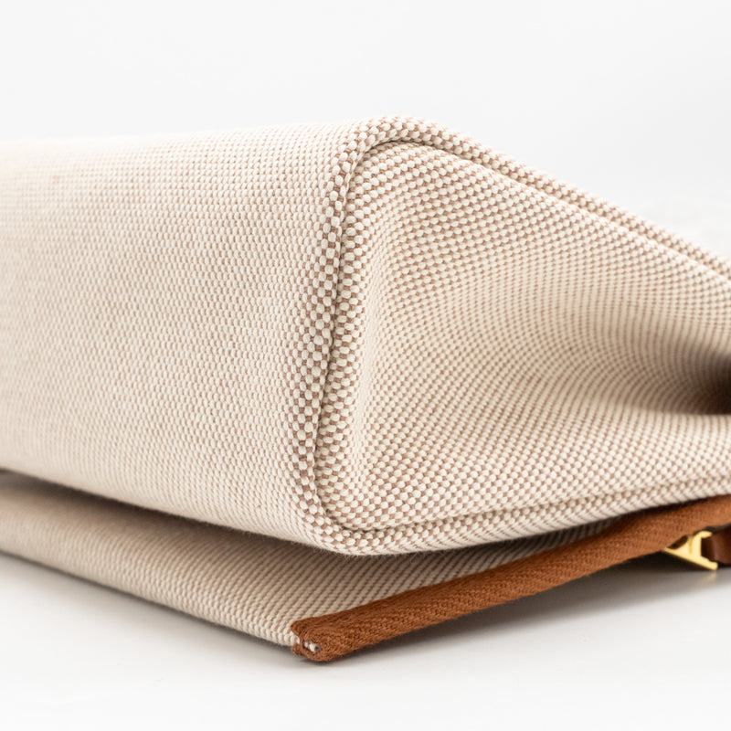 Hermes Herbag Mini Canvas/Hunter Leather Ecru/Beige/Fauve GHW Stamp K